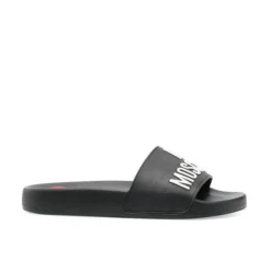 LOVE MOSCHINO LOGO-EMBOSSED BLACK SLIDE